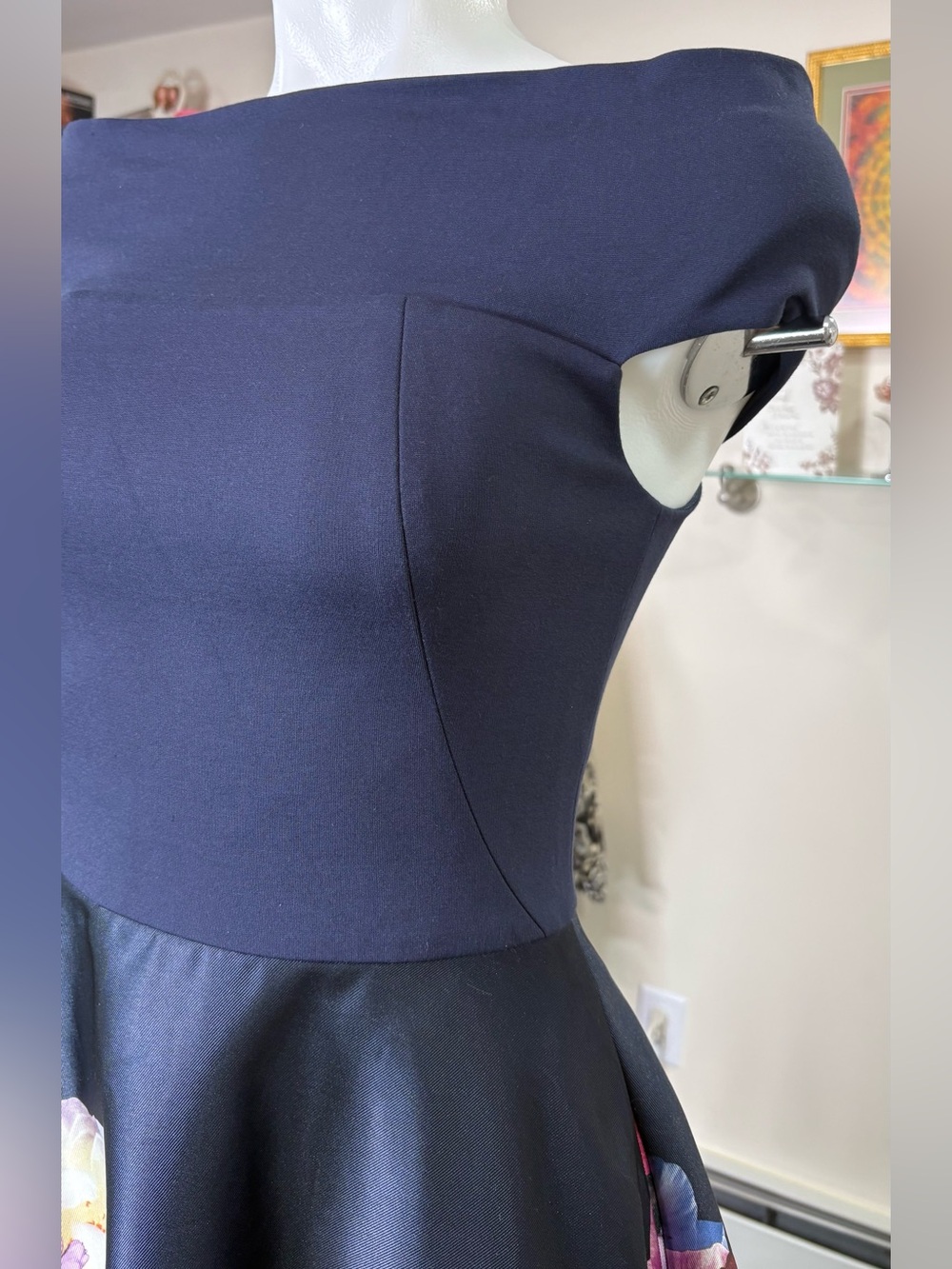 Ted Baker London Navy Floral Off-Shoulder Fit & Flare Dress Size 1 - Picture 5 of 14